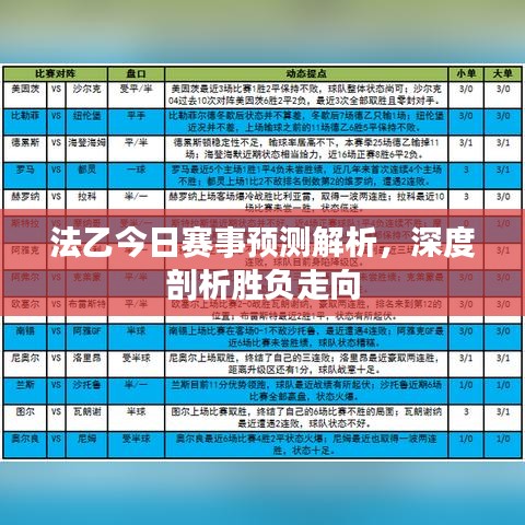 法乙今日赛事预测解析，深度剖析胜负走向
