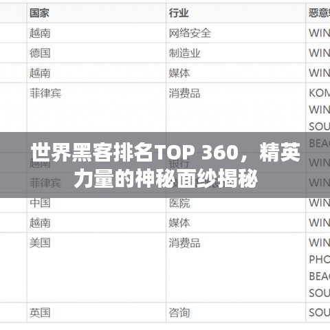 世界黑客排名TOP 360，精英力量的神秘面纱揭秘